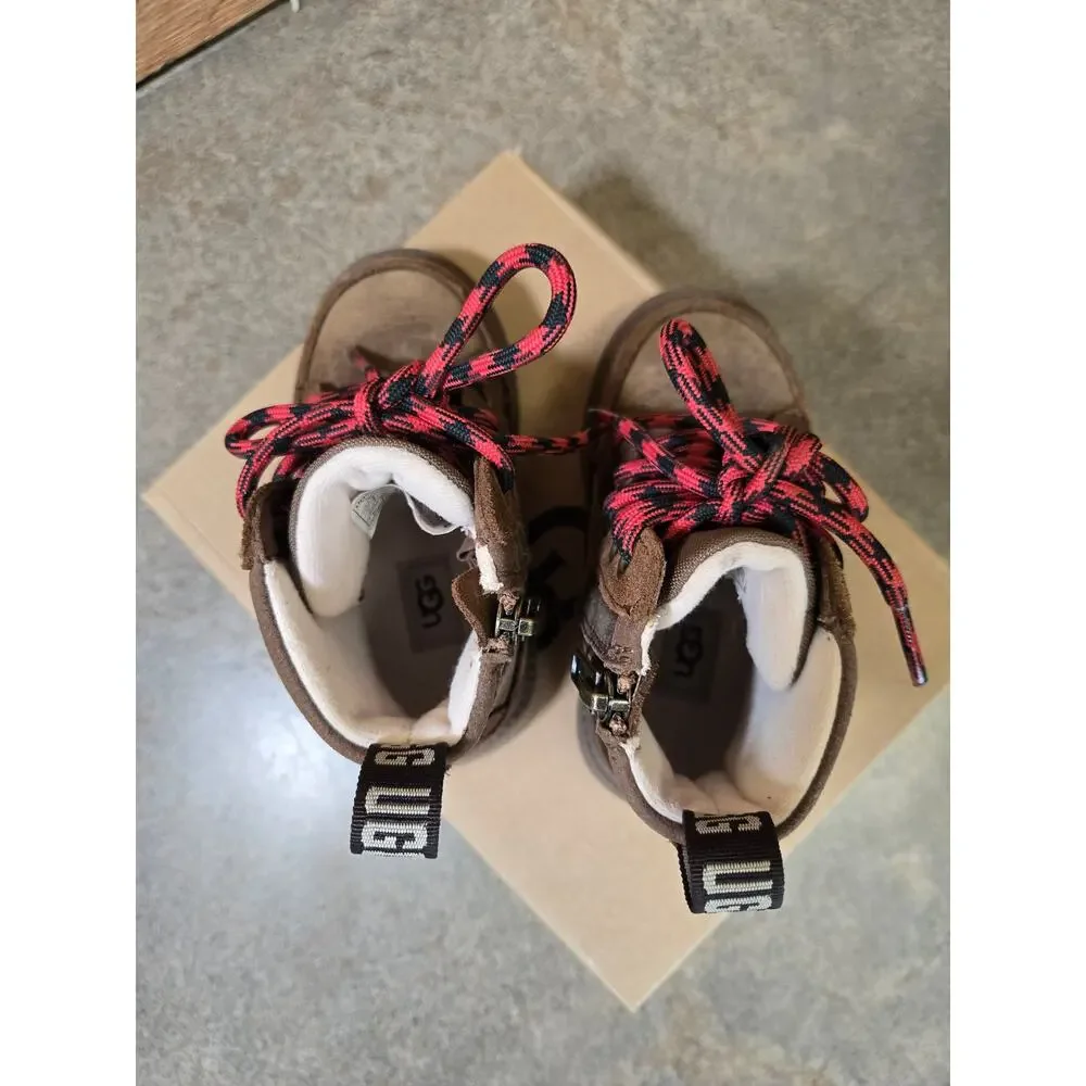 UGG Rennon II Hickory‎ Leather Suede Toddler Boots Brown Red Laces Size 7